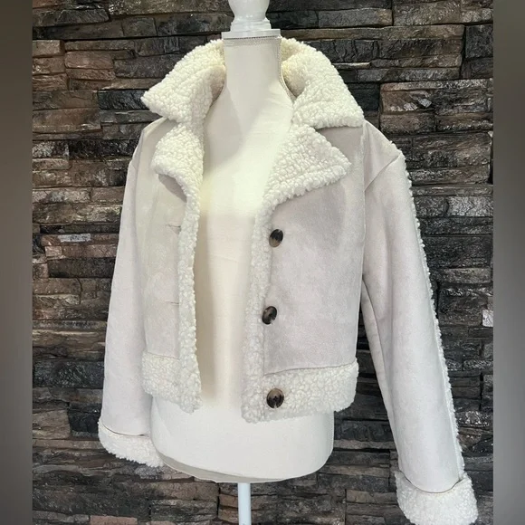 Wild Fable Cream Teddy Jacket with Button Closure - Picture 2 of 12